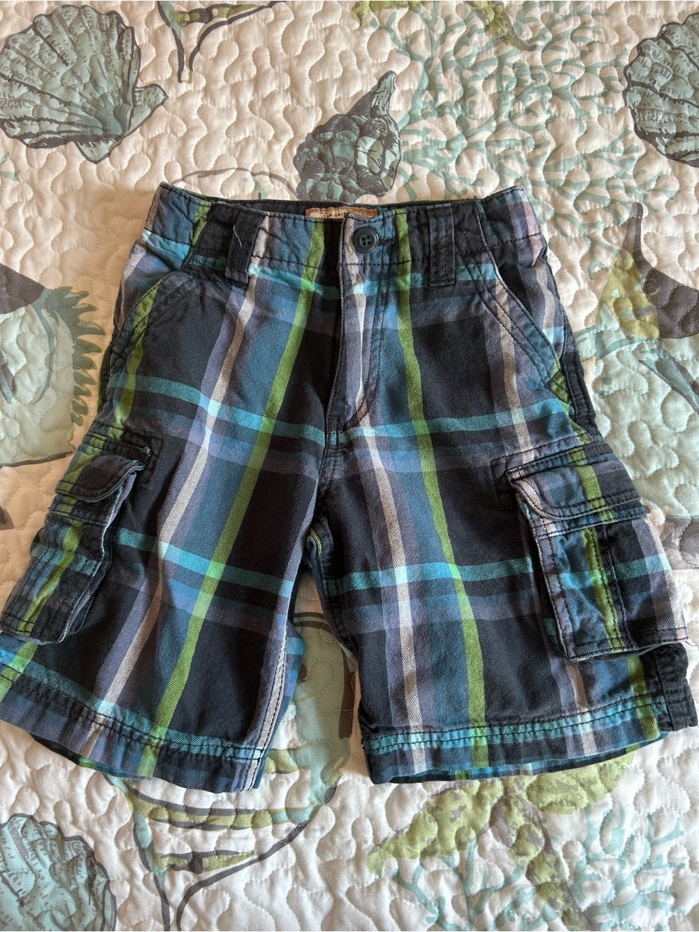 Arizona Jean Company Plaid Cargo Shorts - Blue & Green
